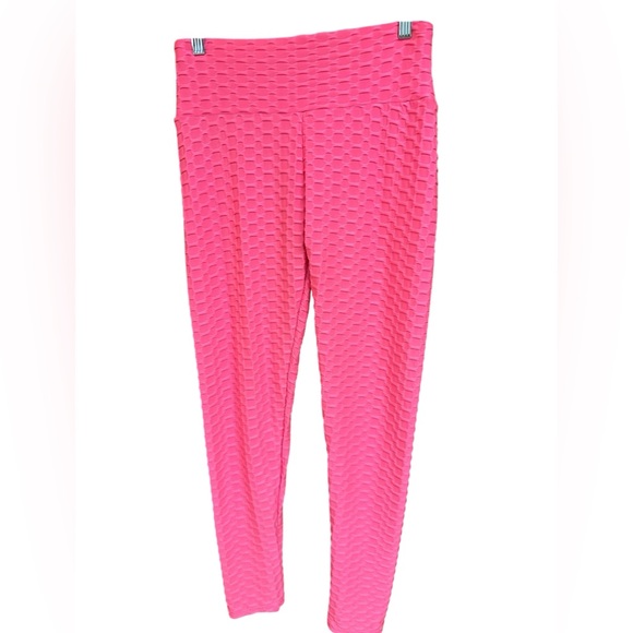 New Mix Honeycomb Cellulite Hiding Yoga Athletic Legging Hot Pink Size M Used - Picture 4 of 9
